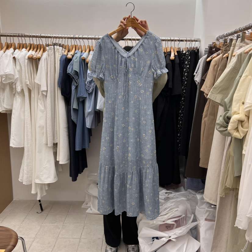 DRESS ROOM韓國代購㊣女士新款熱賣休閑25春夏連衣裙荷葉邊DRESS ROOM連衣裙