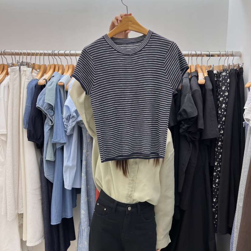 DRESS ROOM韓國代購㊣女裝新品25春夏熱賣真品時尚T恤條紋DRESS ROOMT恤
