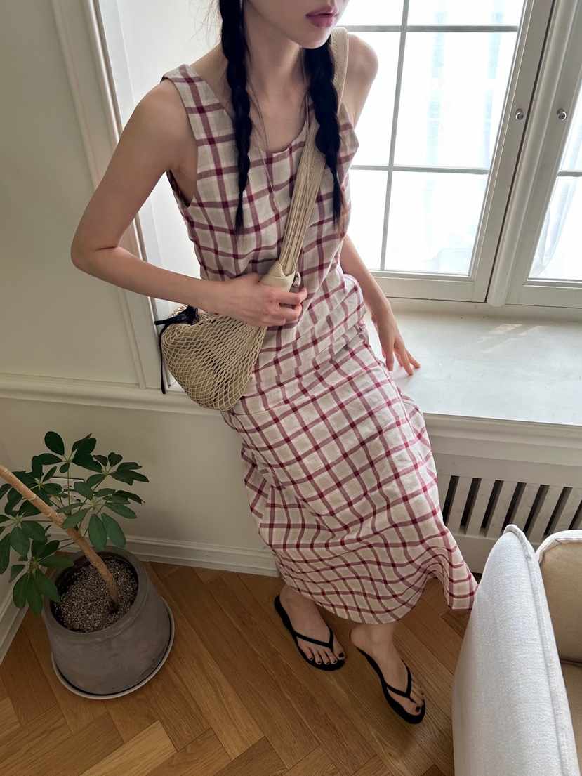 ME MO韓國直郵㊣女士新款職業25春夏推薦真品連衣裙格紋海軍ME MO連衣裙