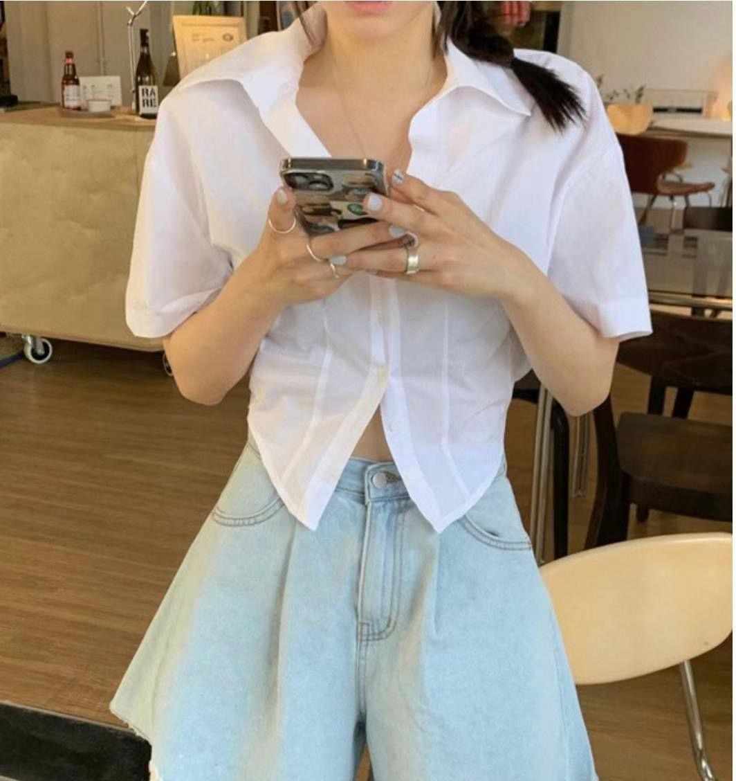 THEJUN韓國直郵㊣女士新款熱賣時尚職業25春夏襯衫蕾絲衫短款THEJUN襯衫/蕾絲衫