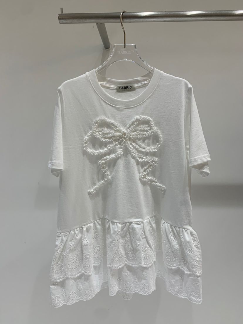 FABRIC韓國代購㊣女裝新款時尚休閑推薦人氣25春夏T恤刺繡蕾絲FABRICT恤