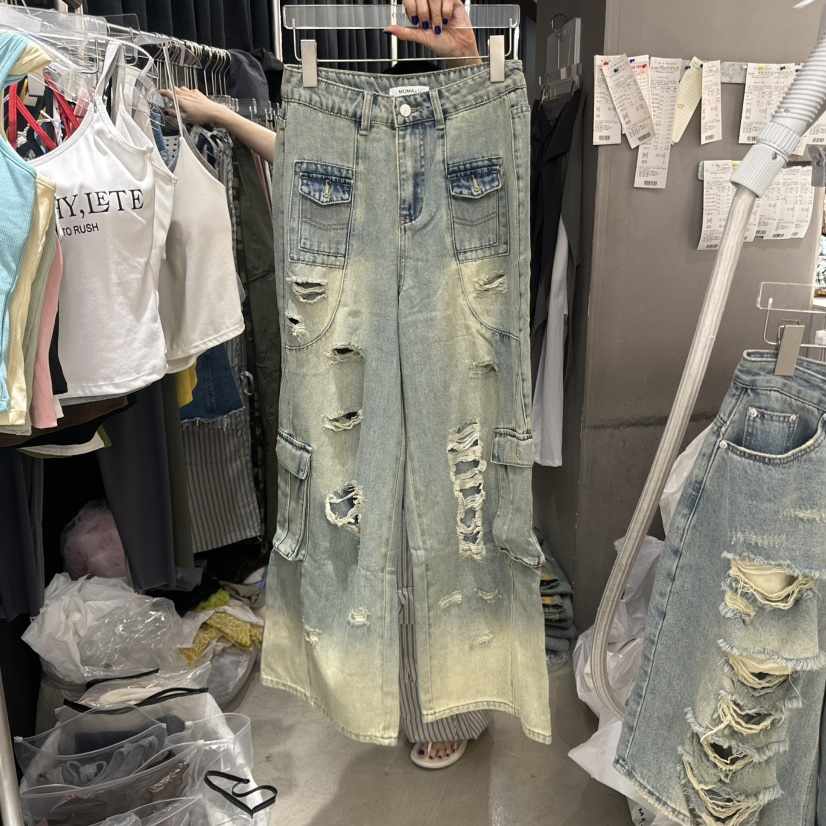 MOMAZU東大門㊣代購女裝新品休閑人氣時尚熱賣牛仔褲口袋工裝MOMAZU牛仔褲