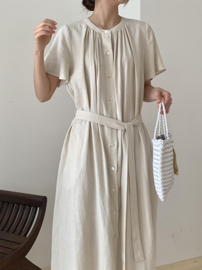 A P-STUDIO韓國代購㊣女裝新品25春夏職業推薦連衣裙含腰帶A P-STUDIO連衣裙