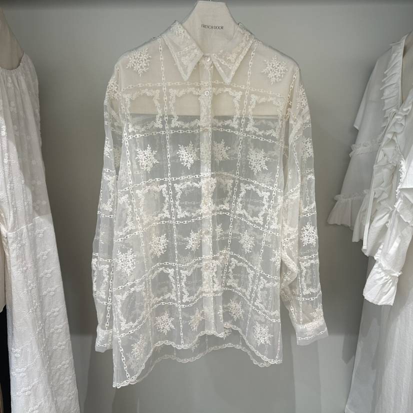 FRENCH DOOR韓國直郵㊣女裝新品真品25春夏襯衫蕾絲衫蕾絲FRENCH DOOR襯衫/蕾絲衫