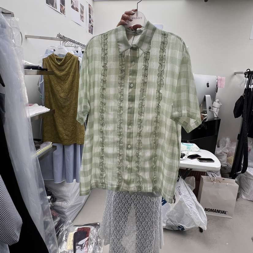 SOLD OUT韓國代購㊣女裝新款真品熱賣職業推薦襯衫蕾絲衫格紋SOLD OUT襯衫/蕾絲衫