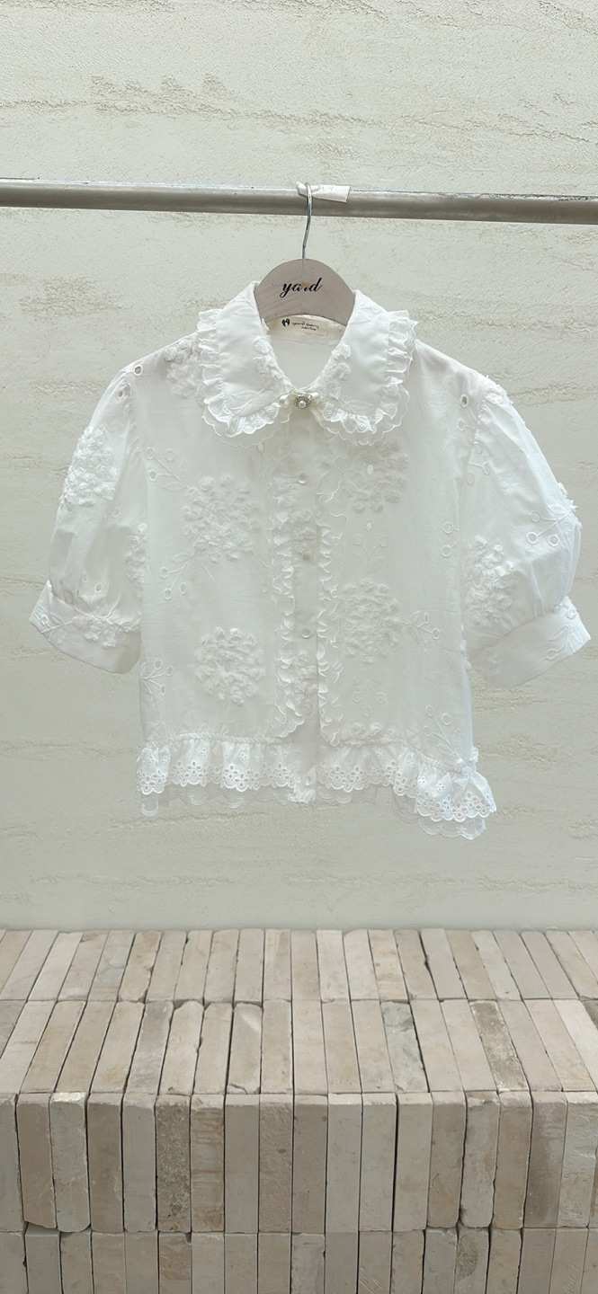 YARD東大門㊣實拍女士新品休閑25春夏襯衫蕾絲衫刺繡花朵褶皺YARD襯衫/蕾絲衫