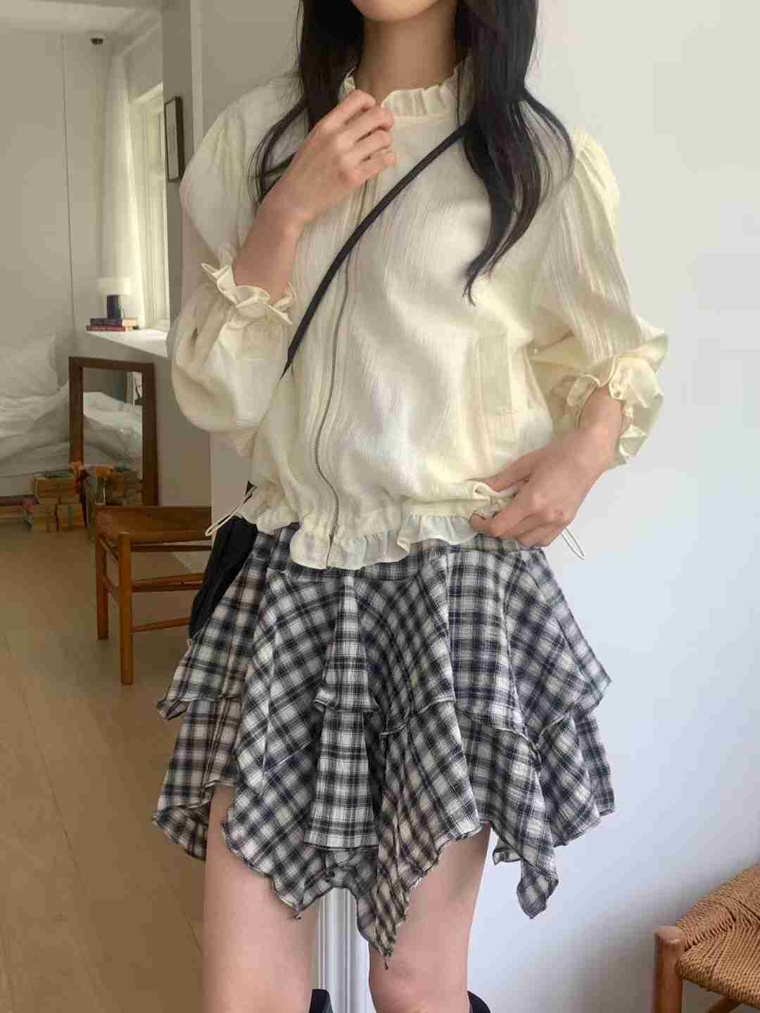 MAYFLOWER韓國代購㊣女士新款人氣熱賣推薦夾克荷葉邊拉鏈透明MAYFLOWER夾克