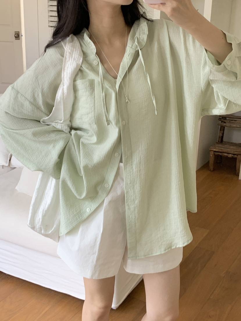 FRILL-T東大門㊣直郵女裝新品職業時尚襯衫蕾絲衫荷葉邊兜帽FRILL-T襯衫/蕾絲衫