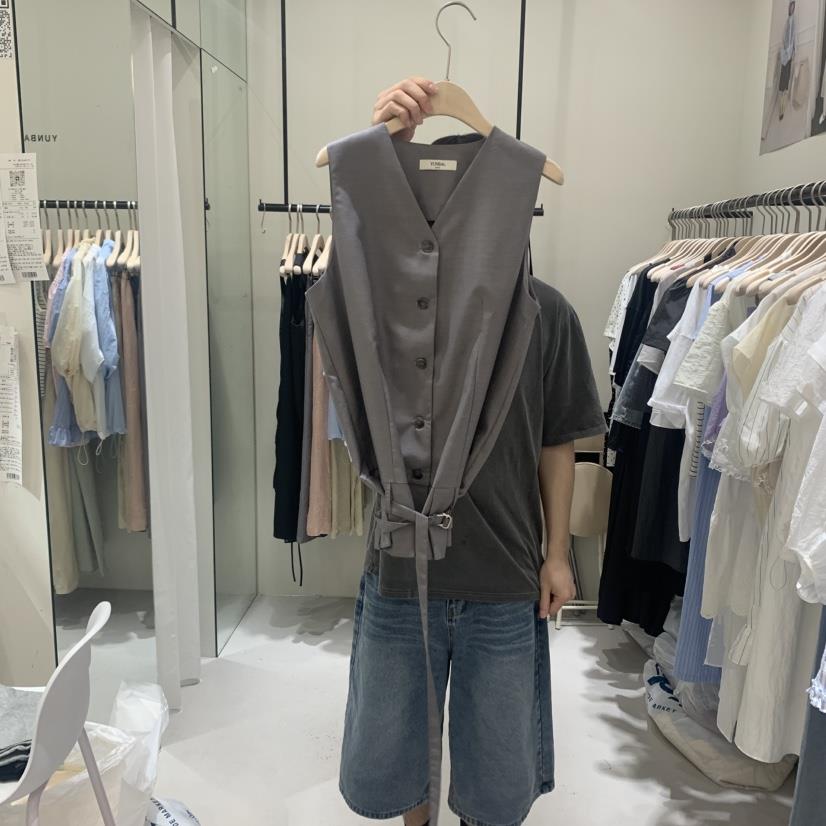 YUNBAL韓國直郵㊣女裝新款熱賣時尚職業真品25春夏馬甲含腰繩YUNBAL馬甲