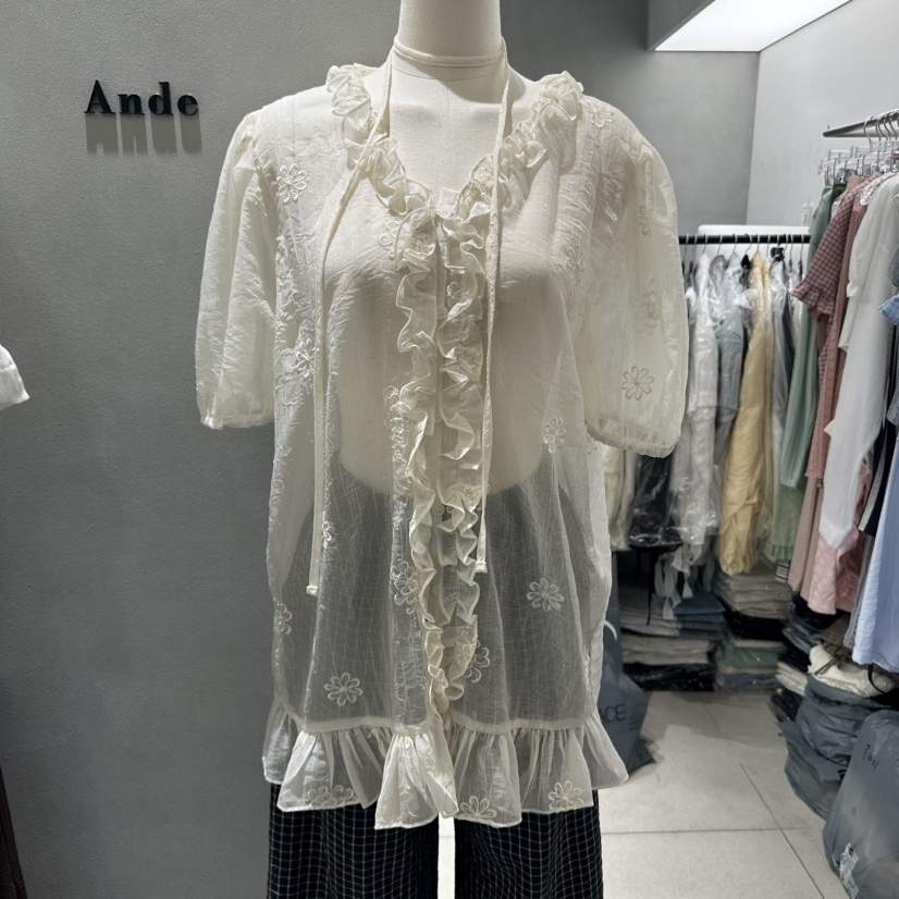 ANDE東大門㊣實拍女士新款熱賣人氣休閑推薦時尚襯衫蕾絲衫ANDE襯衫/蕾絲衫
