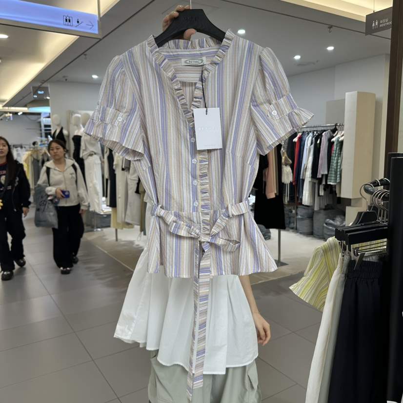 BETHEL東大門㊣直郵女裝新款真品時尚推薦襯衫蕾絲衫含腰帶BETHEL襯衫/蕾絲衫