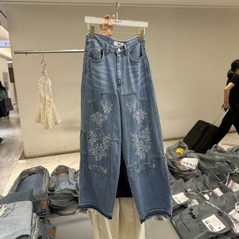 VAULT東大門㊣代購女士新款時尚推薦休閑職業熱賣牛仔褲刺繡VAULT牛仔褲