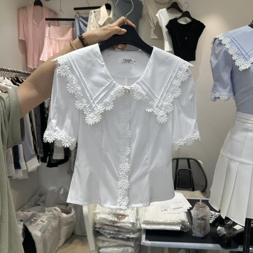 CHERISH-Q韓國直郵㊣女裝新品25春夏時尚休閑人氣襯衫蕾絲衫CHERISH-Q襯衫/蕾絲衫