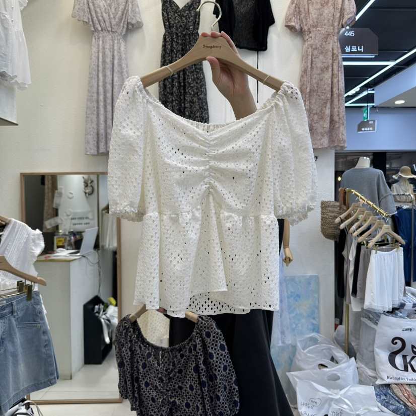 SYMPHONY東大門㊣實拍女士新品25春夏職業襯衫蕾絲衫泡泡袖SYMPHONY襯衫/蕾絲衫