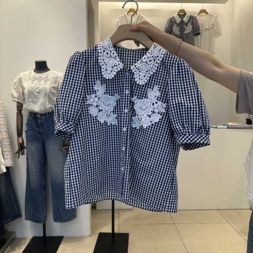 2nd B-S韓國直郵㊣女士新品時尚真品熱賣推薦襯衫蕾絲衫格紋2nd B-S襯衫/蕾絲衫