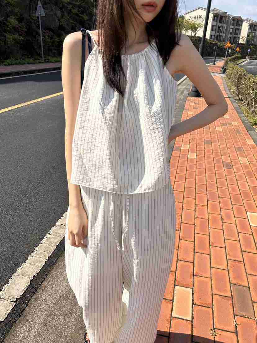 ME MO東大門㊣實拍女裝新品職業推薦熱賣25春夏吊帶背心條紋ME MO吊帶/背心