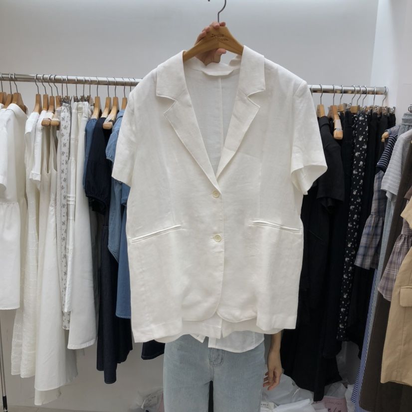 DRESS ROOM東大門㊣代購女士新款人氣職業時尚熱賣夾克亞麻DRESS ROOM夾克