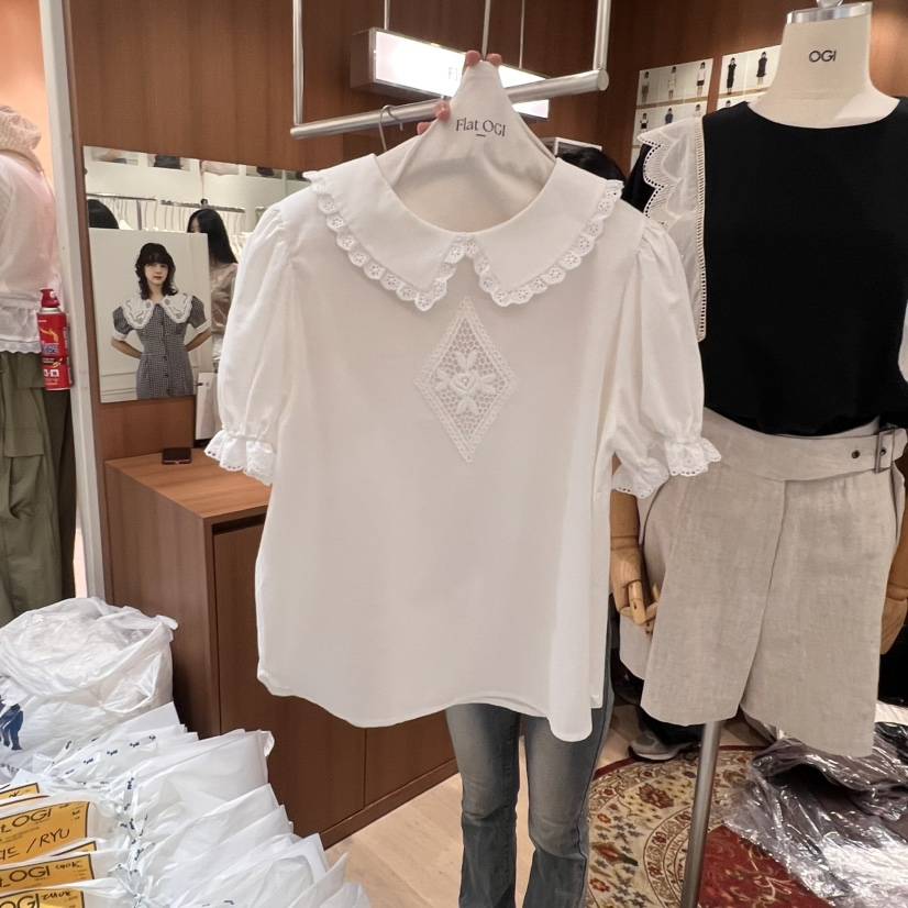 OGI韓國代購㊣女士新品休閑25春夏人氣職業時尚熱賣襯衫蕾絲衫FLat OGI襯衫/蕾絲衫