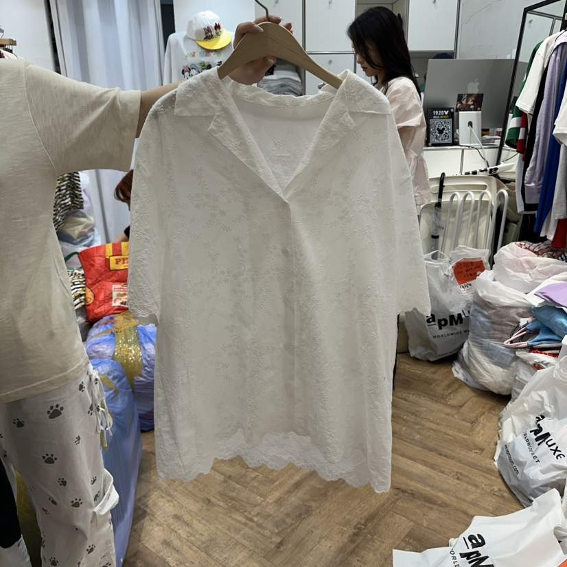 DE LINE東大門㊣實拍女士新款人氣休閑25春夏襯衫蕾絲衫蕾絲DE LINE襯衫/蕾絲衫