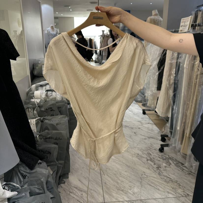 MER東大門㊣實拍女裝新品人氣職業真品25春夏襯衫蕾絲衫含腰繩MER/ANGELO BIANCO襯衫/蕾絲衫