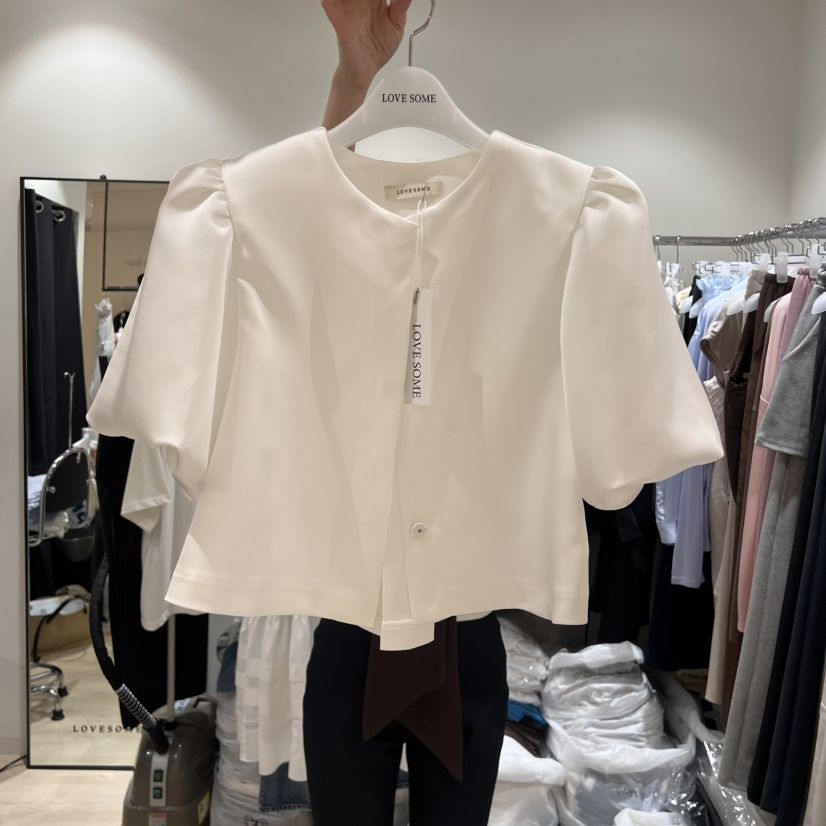 LOVE SOME東大門㊣代購女士新品休閑推薦真品夾克泡泡袖緞面LOVE SOME夾克