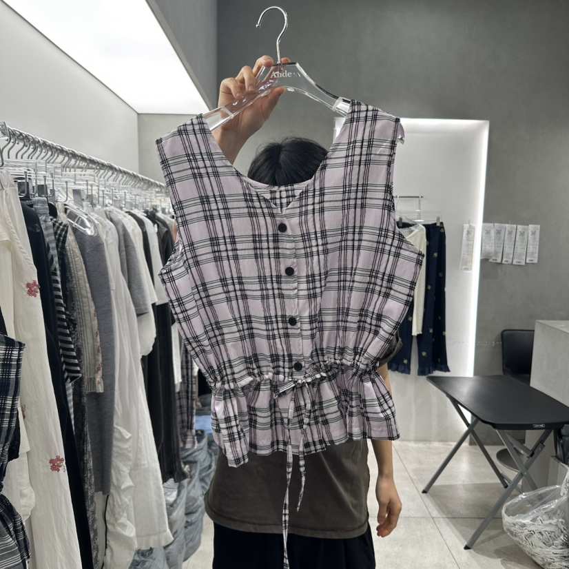 ANDE東大門㊣實拍女士新品推薦25春夏時尚熱賣吊帶背心格紋ANDE吊帶/背心