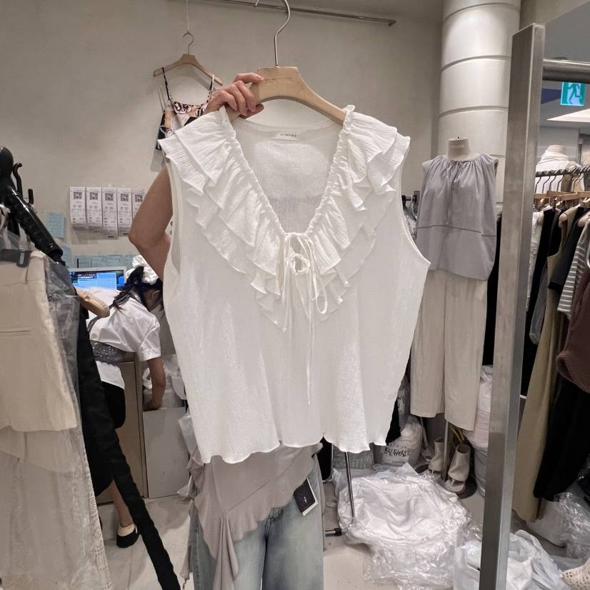SALONDEMAG韓國直郵㊣女裝新品職業時尚襯衫蕾絲衫荷葉邊棉質SALONDEMAG襯衫/蕾絲衫