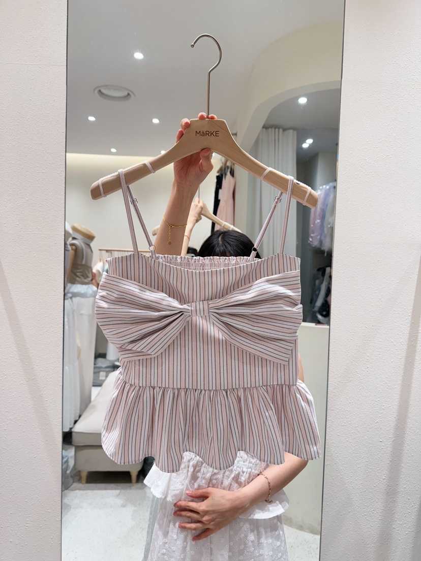 MARKE-P東大門㊣實拍女裝新品人氣25春夏吊帶背心蝴蝶結條紋MARKE-P吊帶/背心