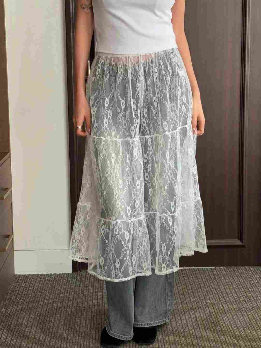 YANGPA東大門㊣直郵女士新品休閑真品25春夏半身裙中短裙網眼YANGPA半身裙/中短裙