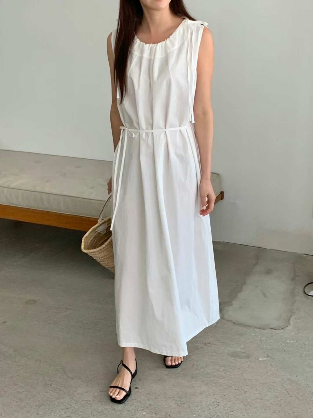 SUNDAY東大門㊣實拍女士新品人氣職業25春夏熱賣連衣裙含腰繩SUNDAY連衣裙