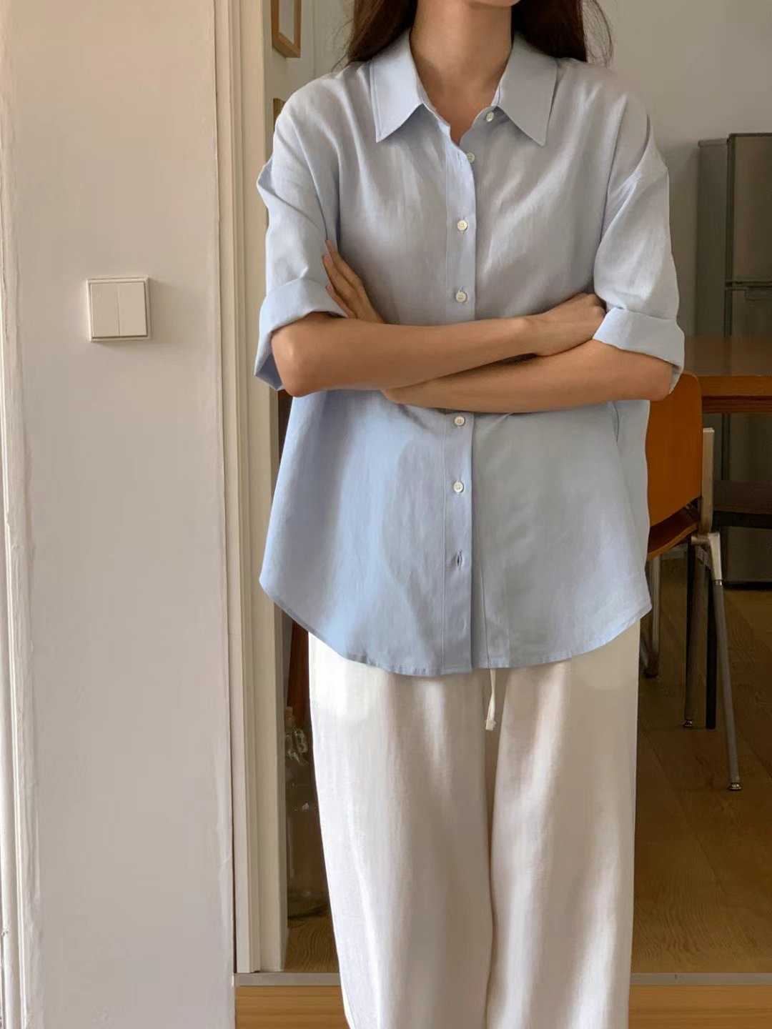 SUNDAY東大門㊣實拍女裝新品真品25春夏推薦襯衫蕾絲衫亞麻SUNDAY襯衫/蕾絲衫