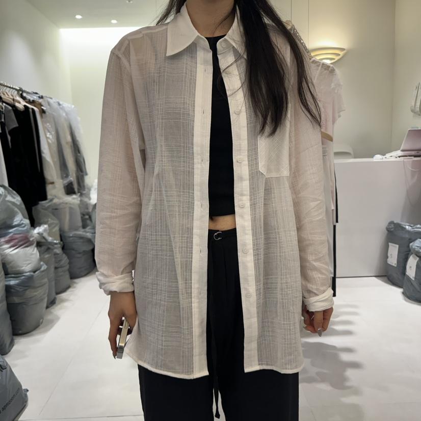 AVECNOUS韓國直郵㊣女裝新品熱賣休閑人氣時尚襯衫蕾絲衫透明AVECNOUS襯衫/蕾絲衫