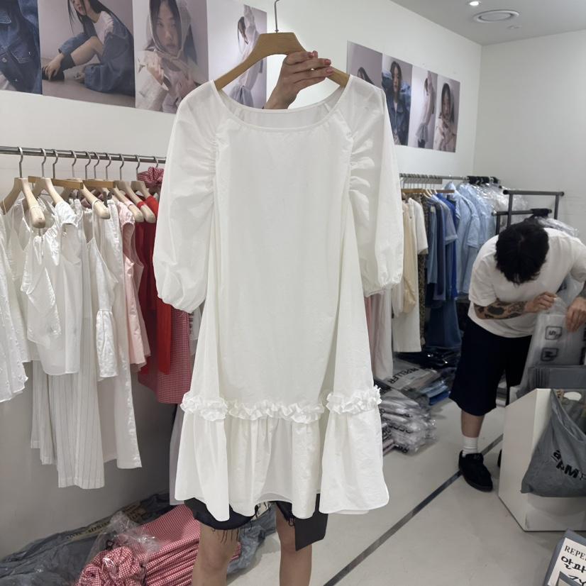 REPELLER東大門㊣直郵女裝新款25春夏休閑連衣裙泡泡袖荷葉邊REPELLER連衣裙