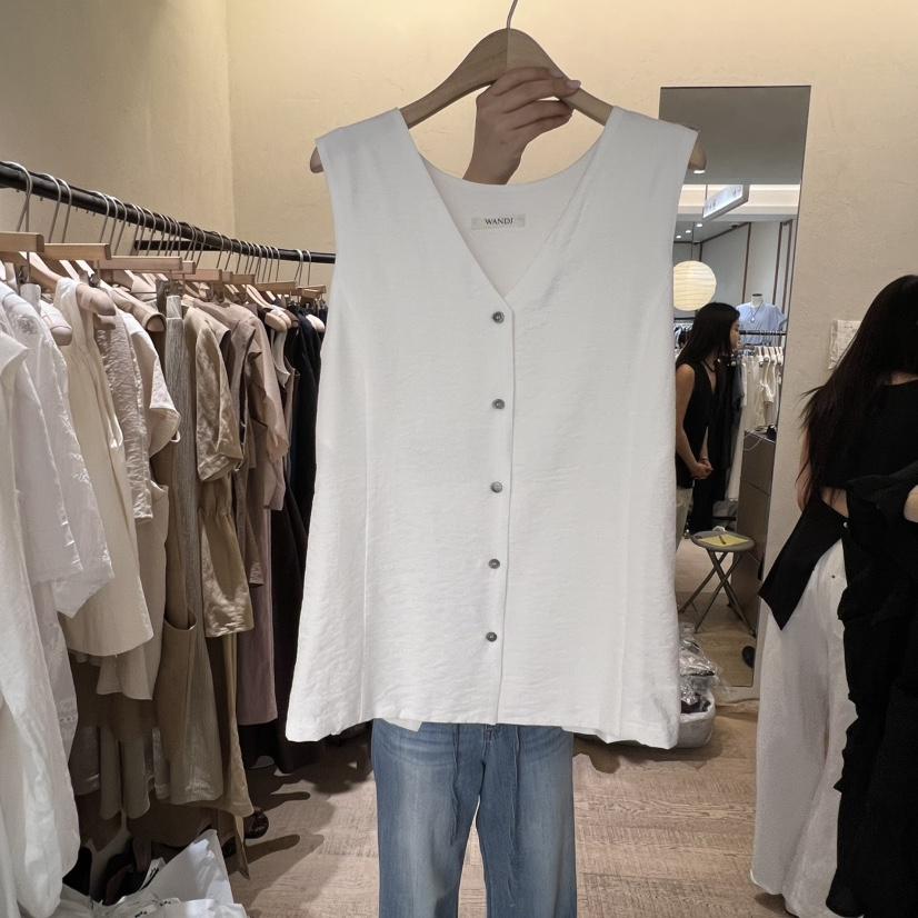 W AND J韓國代購㊣女士新品休閑時尚熱賣25春夏職業真品馬甲W AND J馬甲