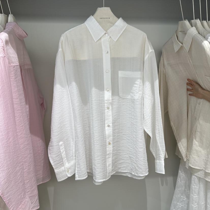 FRENCH DOOR東大門㊣代購女裝新品時尚襯衫蕾絲衫透明條紋FRENCH DOOR襯衫/蕾絲衫