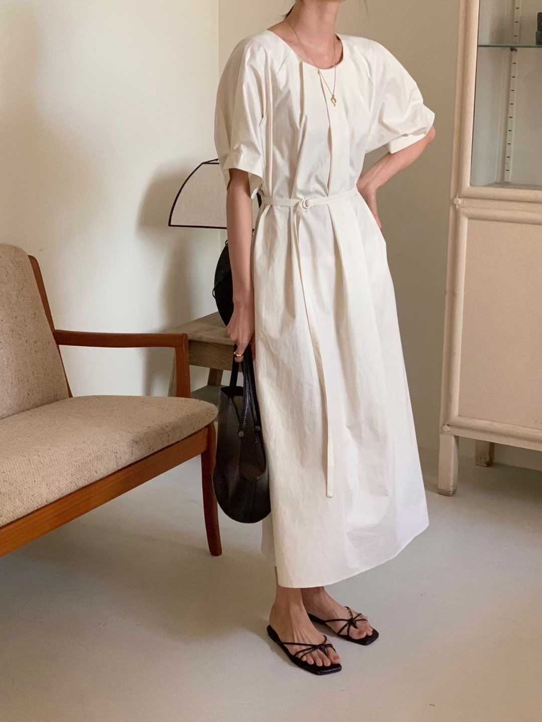 DIFFER東大門㊣實拍女裝新款休閑推薦時尚25春夏連衣裙含腰繩DIFFER連衣裙