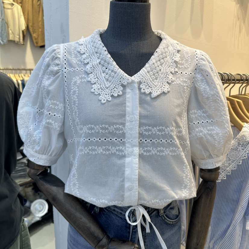 2nd B-S韓國直郵㊣女裝新品人氣時尚熱賣休閑襯衫蕾絲衫刺繡2nd B-S襯衫/蕾絲衫