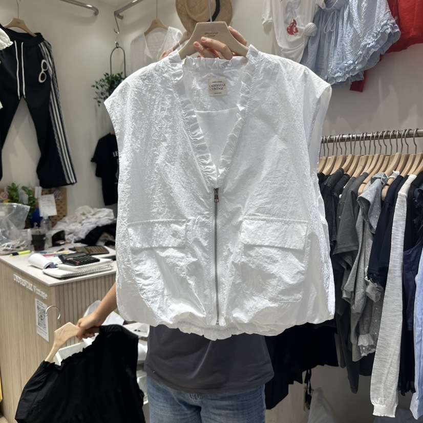 UNDERSTAR_VINTAGE韓國代購㊣女士新品職業真品馬甲荷葉邊拉鏈UNDERSTAR_VINTAGE馬甲