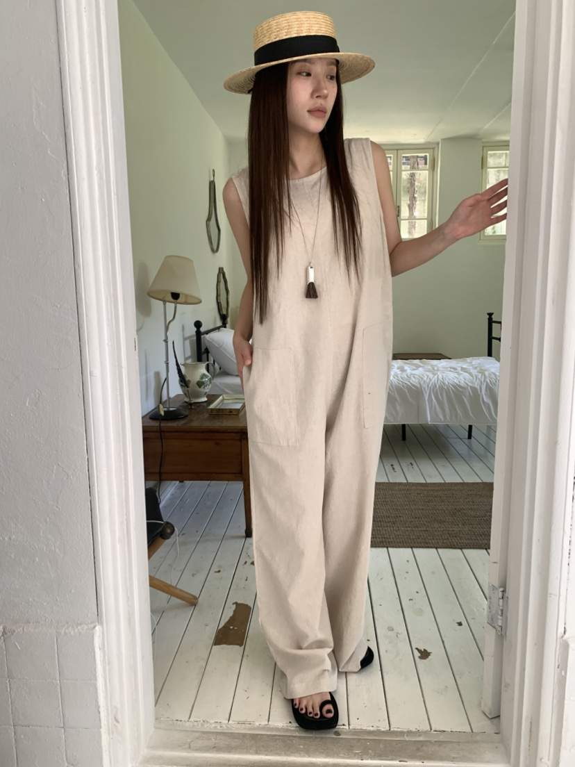 CEDARWOOD東大門㊣實拍女裝新品休閑25春夏職業熱賣連體褲亞麻CEDARWOOD連體褲