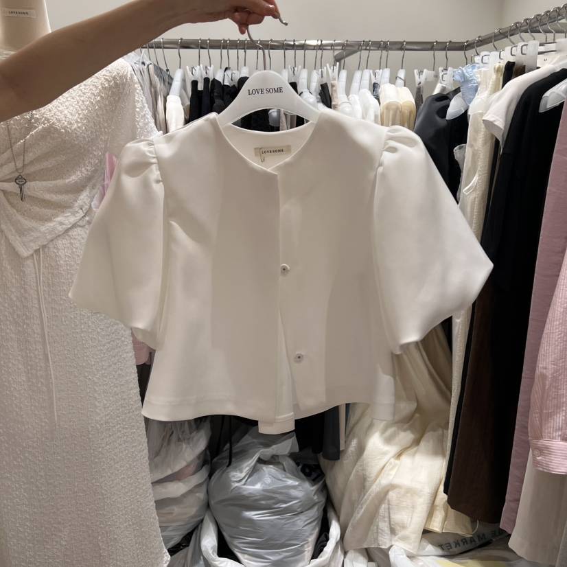 LOVE SOME東大門㊣實拍女士新品真品時尚25春夏夾克泡泡袖緞面LOVE SOME夾克