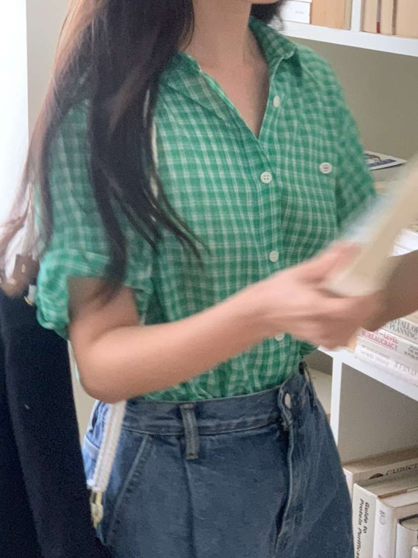 VENIR-a韓國代購㊣女裝新品真品人氣25春夏襯衫蕾絲衫格紋VENIR-a襯衫/蕾絲衫