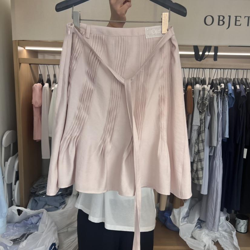 OBJET韓國直郵㊣女士新品時尚熱賣推薦真品半身裙中短裙百褶love us u/OBJET半身裙/中短裙