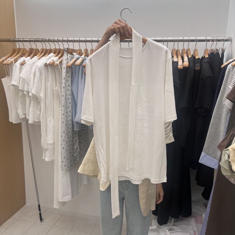 DRESS ROOM東大門㊣實拍女裝新品休閑人氣熱賣時尚T恤含脖帶DRESS ROOMT恤