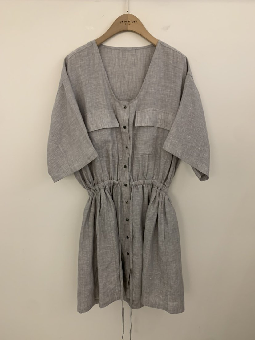 UNDER KEY韓國代購㊣女士新品推薦熱賣真品25春夏連衣裙亞麻布UNDER KEY連衣裙
