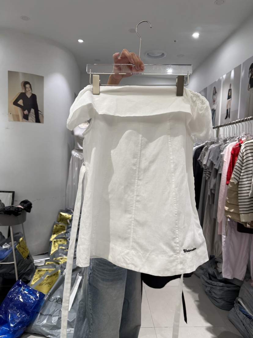 WATERMELON韓國直郵㊣女裝新品職業25春夏真品襯衫蕾絲衫亞麻WATERMELON襯衫/蕾絲衫
