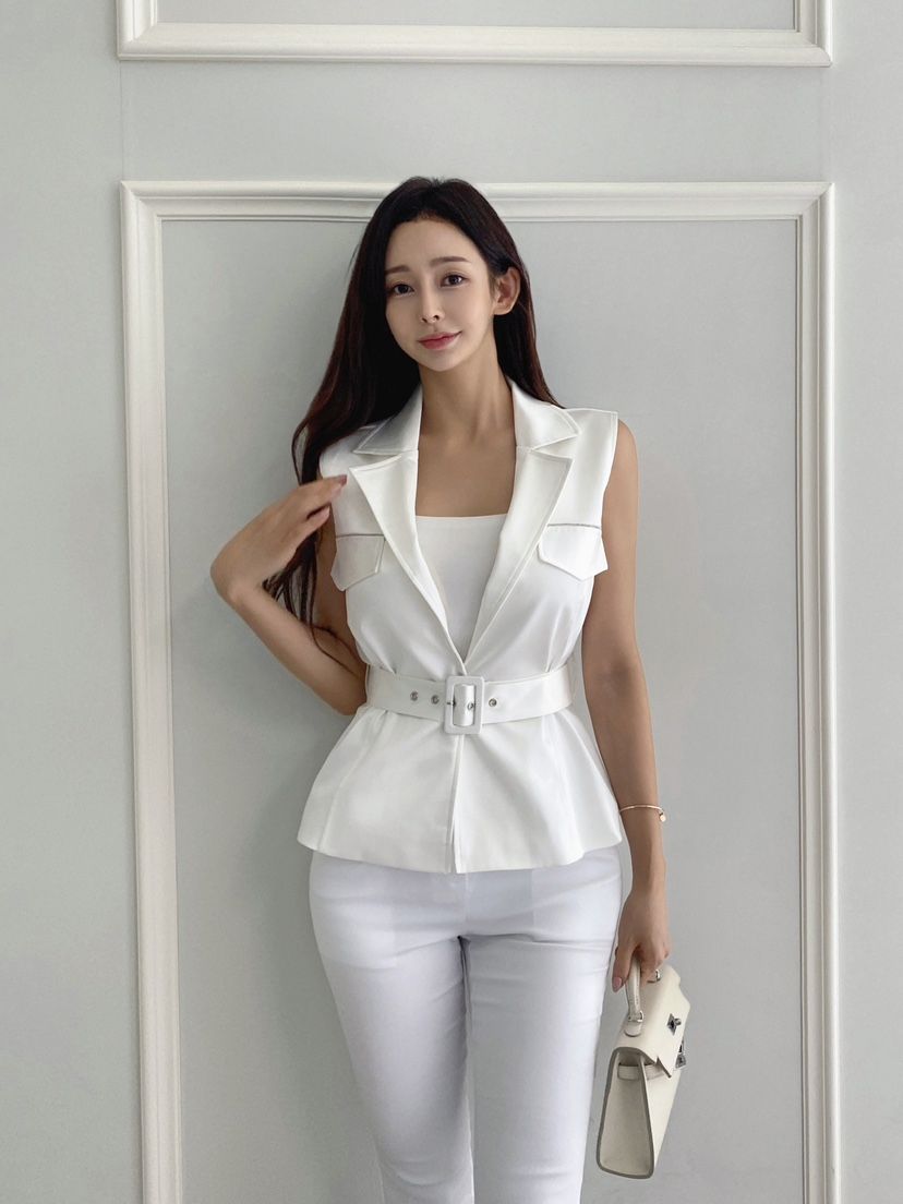 CLOTH韓國代購㊣女裝新品人氣真品時尚休閑熱賣25春夏馬甲含腰帶CLOTH馬甲
