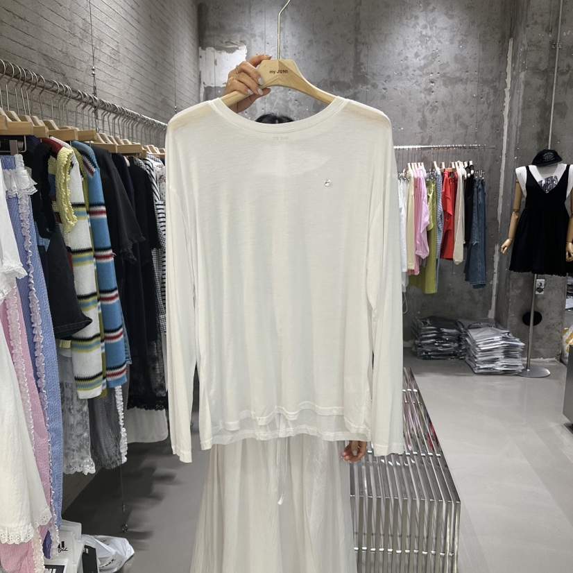 JUNI韓國代購㊣女士新品25春夏職業時尚熱賣真品人氣長袖T恤my juni長袖T恤