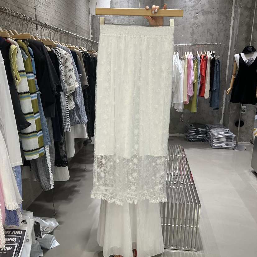 JUNI韓國代購㊣女裝新品休閑25春夏時尚職業熱賣真品長裙蕾絲my juni長裙