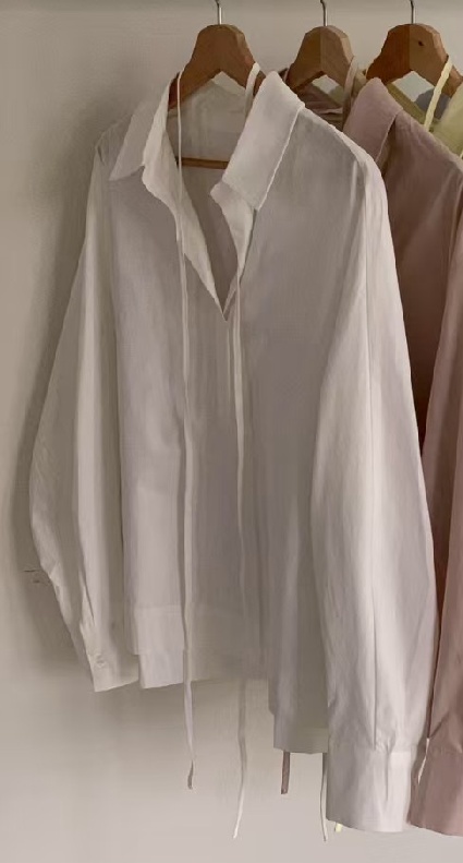 VINE東大門㊣實拍女裝新款真品25春夏休閑襯衫蕾絲衫含腰繩VINE襯衫/蕾絲衫