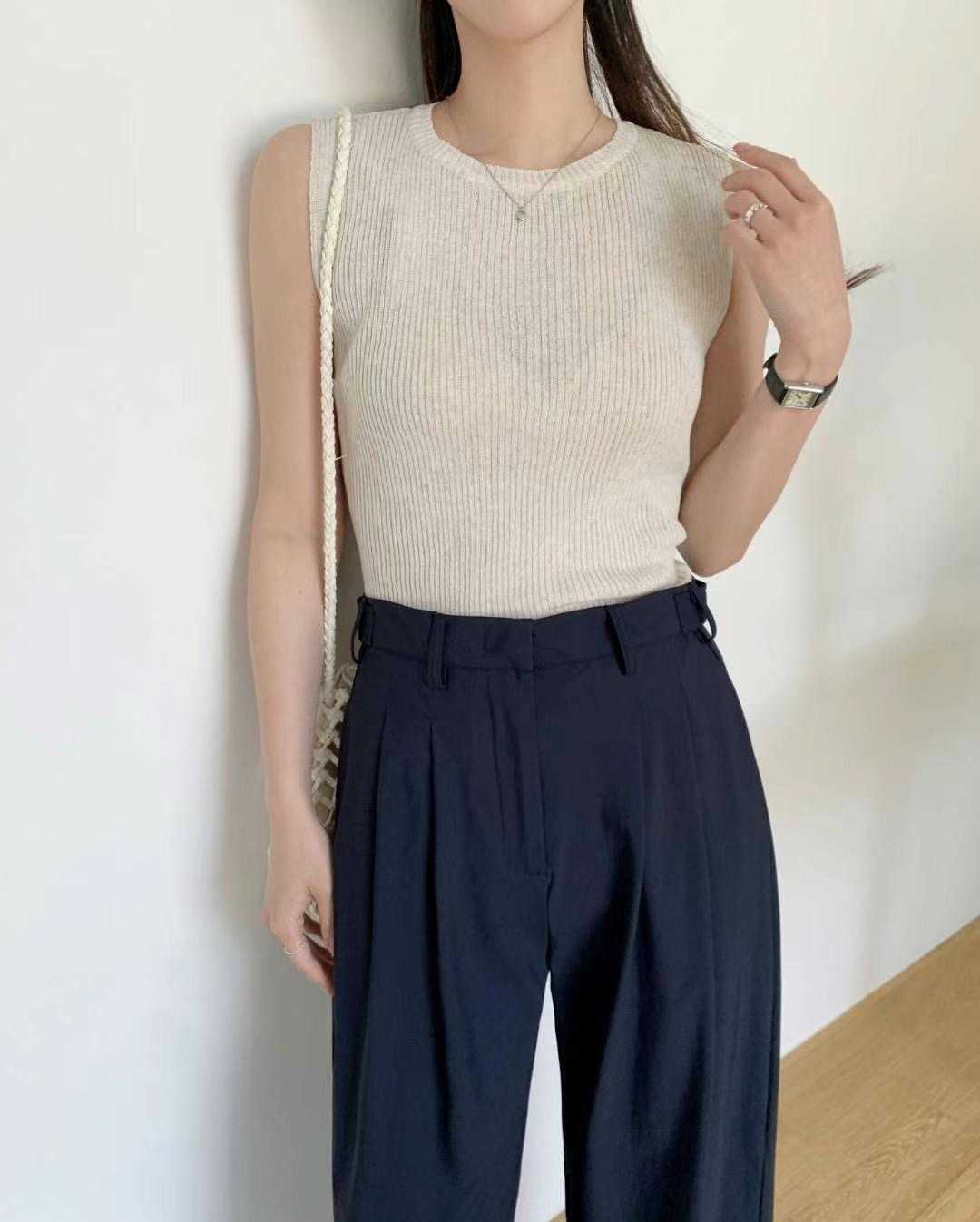 SMILE韓國代購㊣女士新品時尚真品25春夏推薦人氣吊帶背心亞麻SMILE吊帶/背心